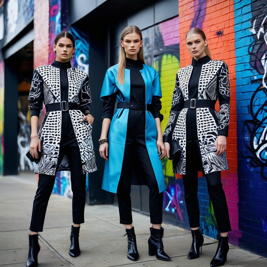 A captivating display of innovative nylon wearables, showcasing a fusion of luxurious textures and modern designs. Include models wearing vibrant, cutting-edge outfits in a bright urban setting, emphasizing the versatility and style of nylon textiles. Highlight intricate patterns, reflective surfaces, and functional accessories. The scene should exude a sense of fashion-forward thinking and luxury. super-realistic. vibrant colors. urban background.